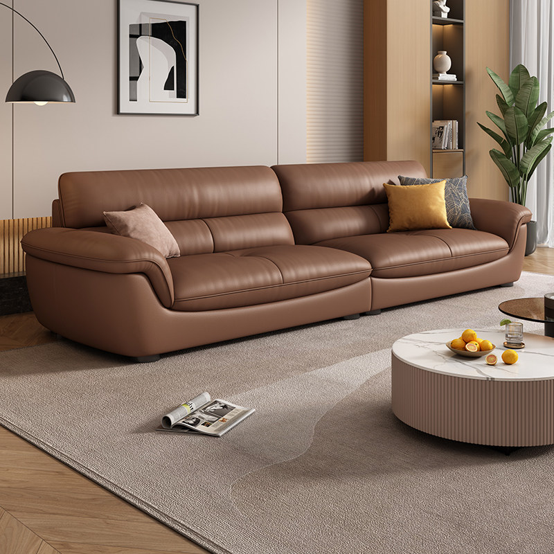 真皮沙发头层牛皮意式极简约现代大小户型客厅直排2026新款焦糖色