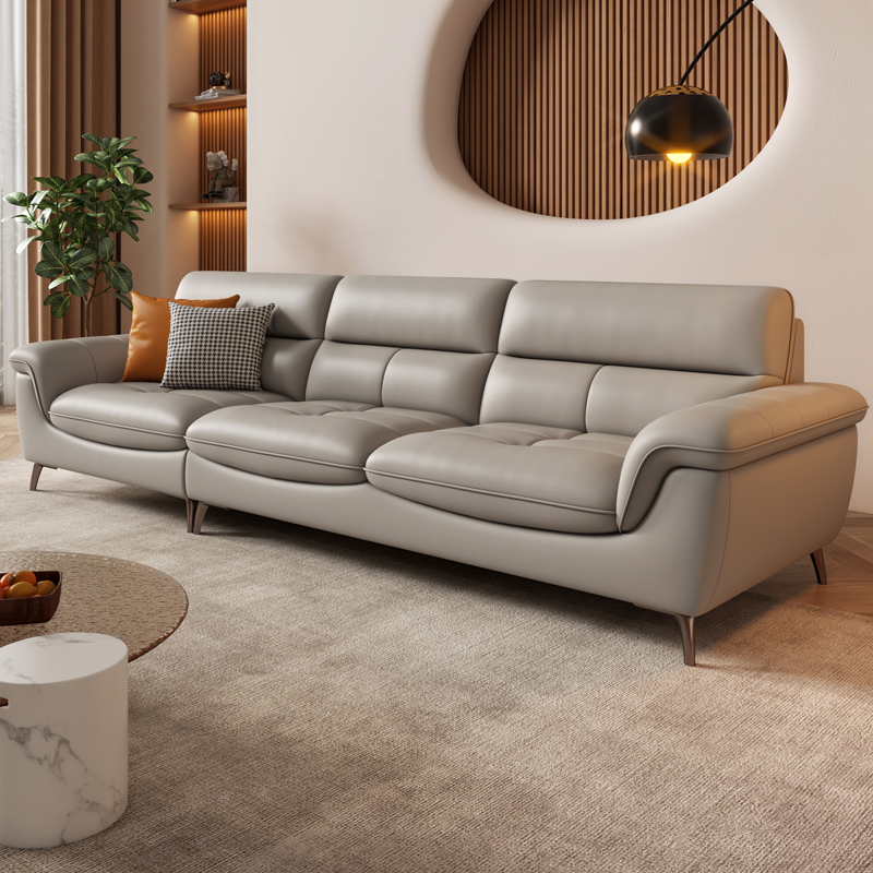 岚瑟琳奶油头层牛皮直排真皮沙发