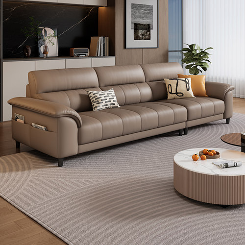 岚瑟琳意式极简复古风真皮沙发