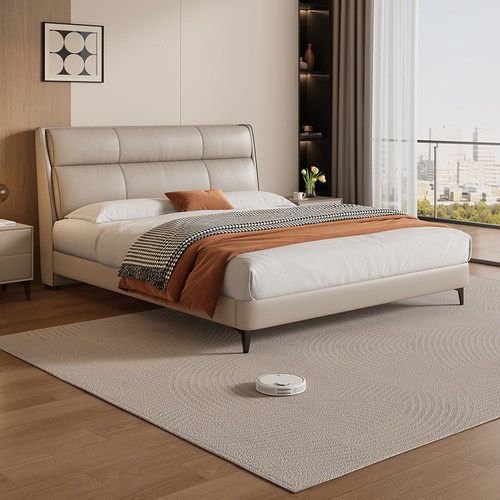 岚瑟琳进口头层牛皮真皮床