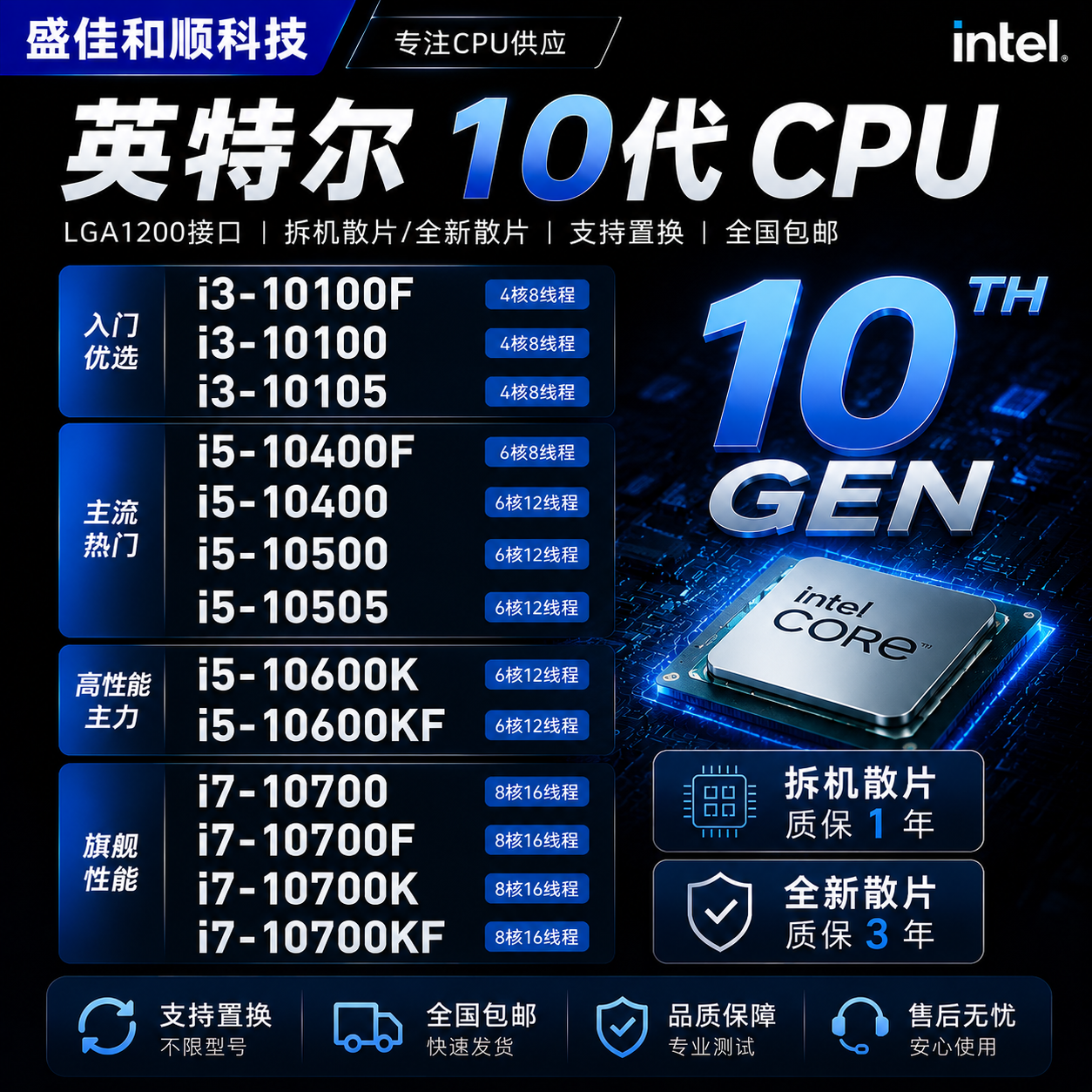 i3 10100/F 10105 i5 10400F 10500 10505 10600K/F 10700K/F CPU