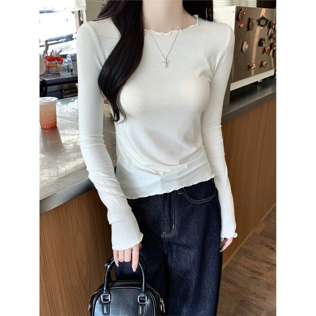 白色薄款内搭长袖T恤女2025春季新款洋派高级感修身打底衫上衣