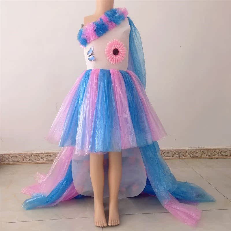 环保时装秀衣服亲子手工儿童diy材料走秀废物利用演出服裙子女孩