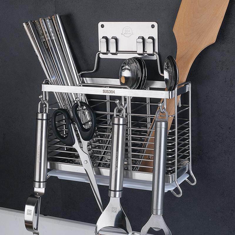 厨房家用筷子篓304不锈钢收纳打孔沥水篮架筷盒置物架筷壁挂免