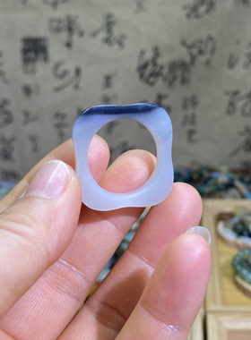 和田玉方戒指卡21山料青花随型戒圈复古风藏式多宝文玩珠串跑环