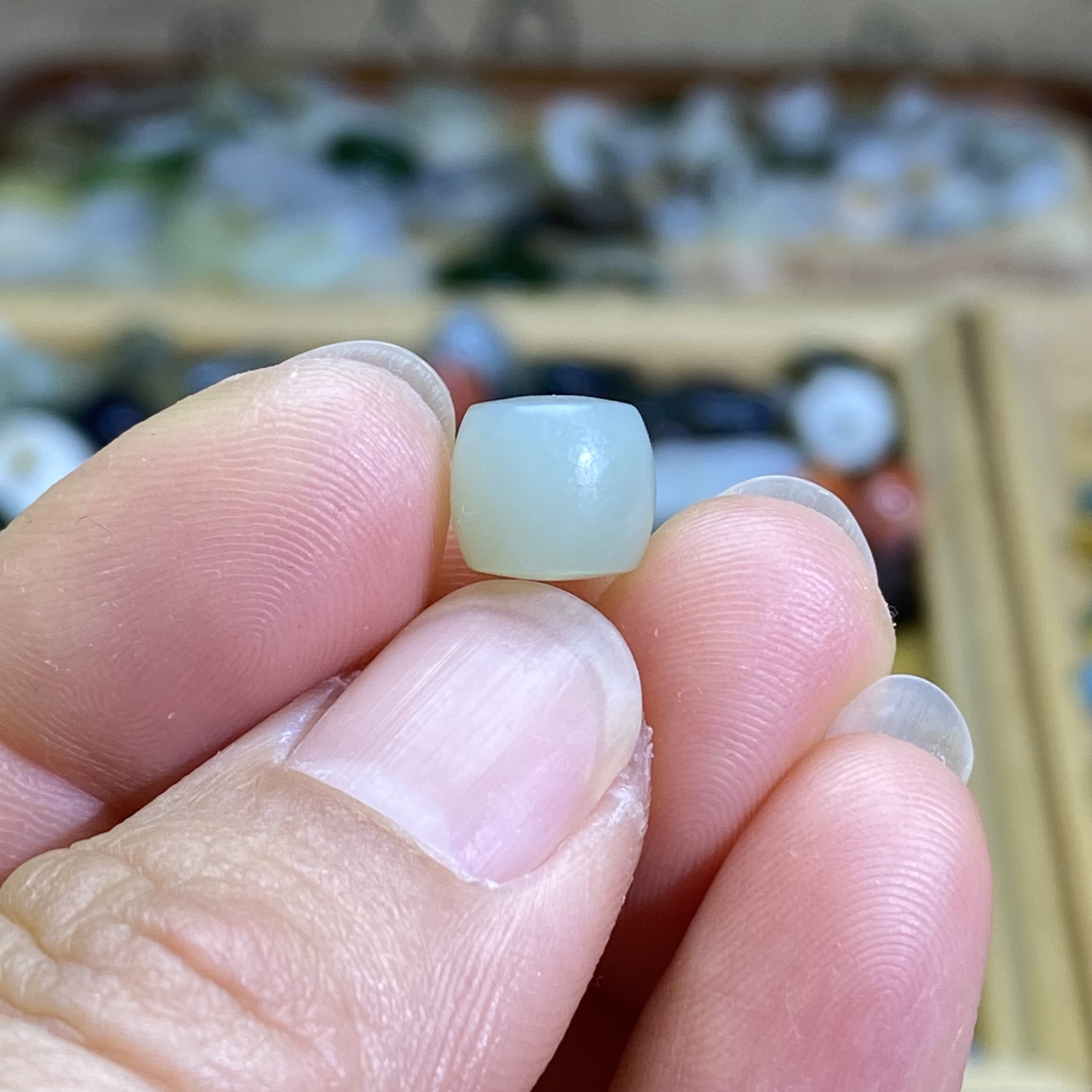 和田玉白玉8×9直切手工单珠散珠配饰复古风手编绳项链手链配珠