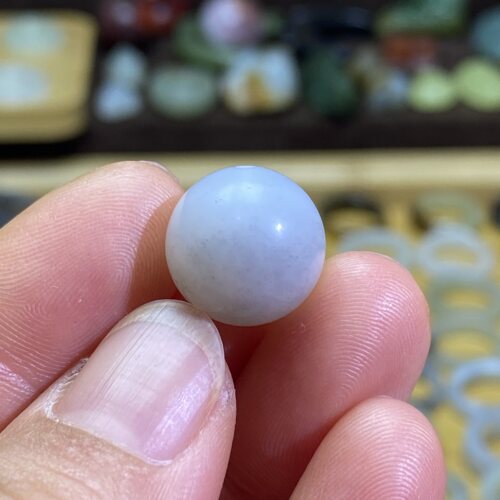 和田玉白青花籽料卡14圆珠手工单珠复古风文玩珠串多宝配珠
