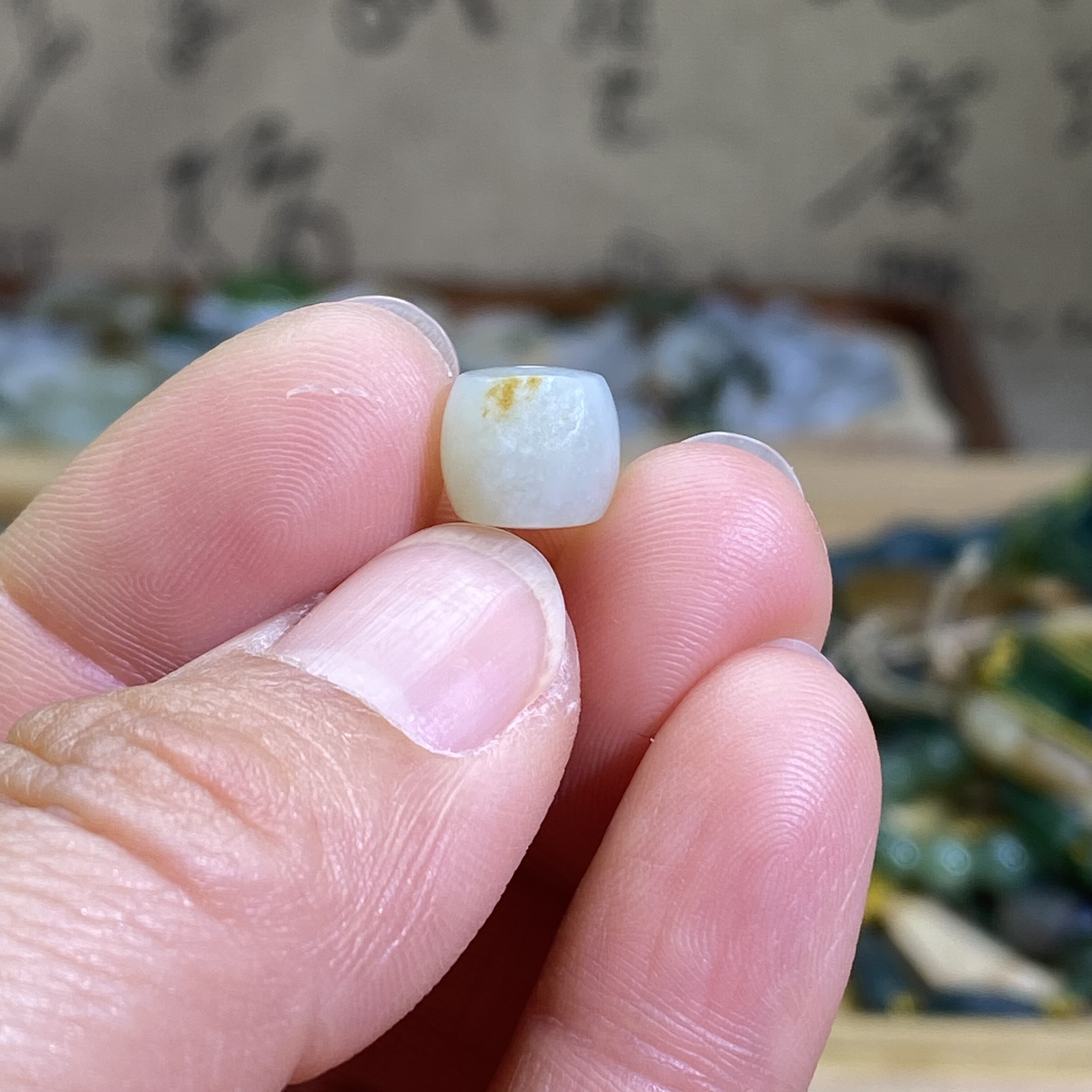 和田玉白玉洒金皮8×9直切手工单珠配饰古风散珠手编绳项链配珠