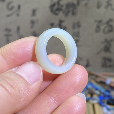 和田玉戒指浅黄口卡17宽版随型戒圈古风手串手链跑环玉环尾戒指环