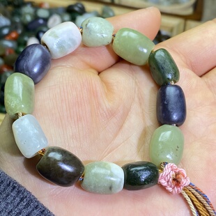 和田玉黄口烟紫多宝手编绳手串配饰老光工艺复古风藏式手绳挂饰