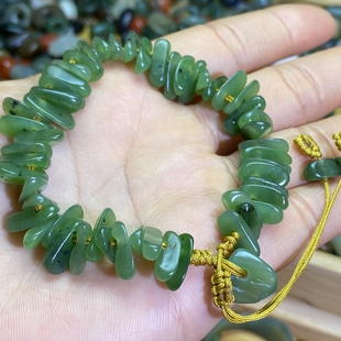 手串 和田玉碧玉苹果绿随型小扣子手编绳手链手工编制复古风藏式
