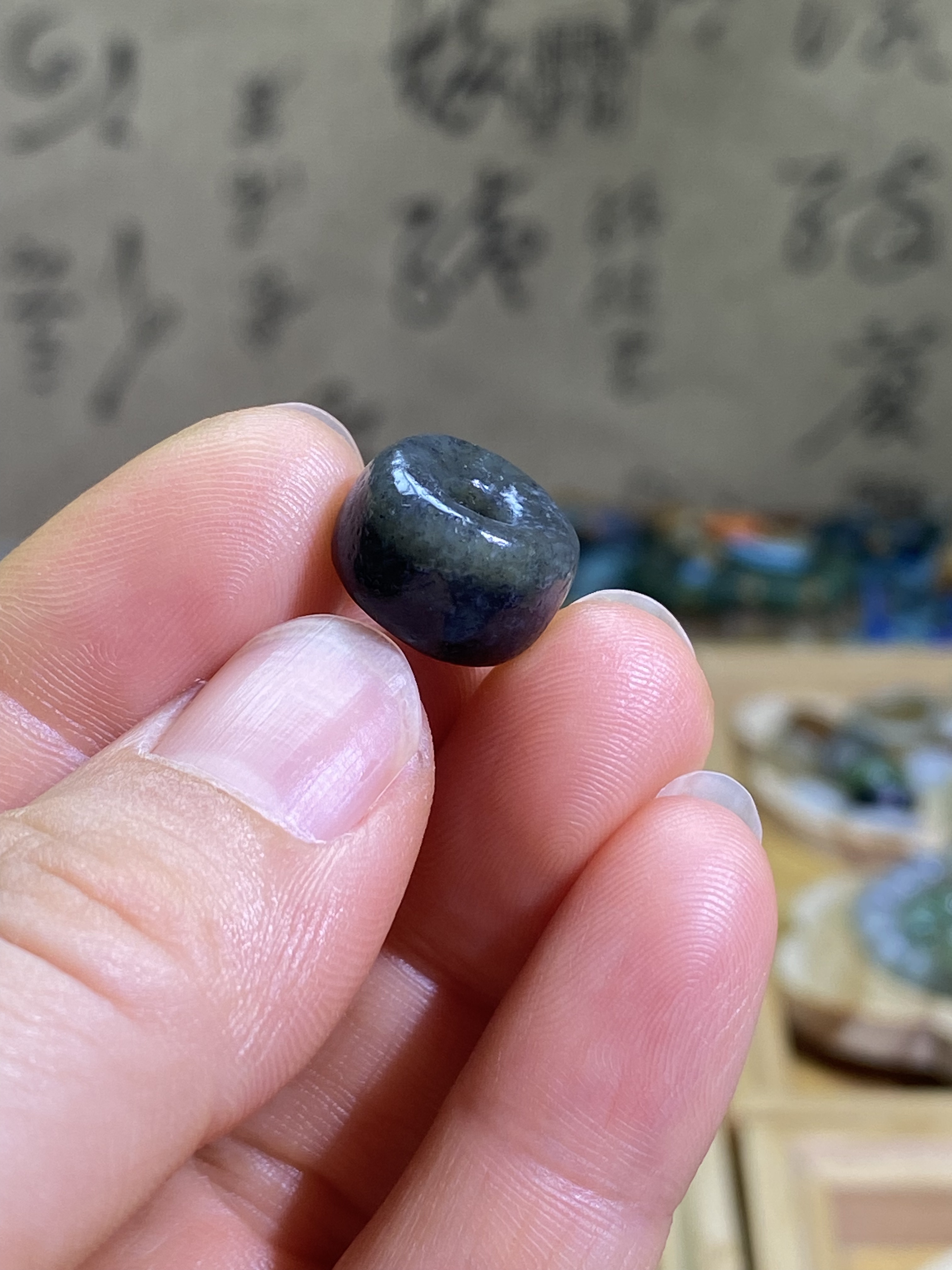 和田玉籽料墨玉青花随型小扣子配饰老光工艺复古风手串多宝配珠