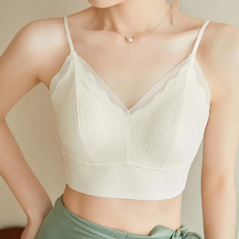 白色美背内衣冰丝无痕带胸垫一体式薄杯舒适文胸夏薄款无钢圈抹胸
