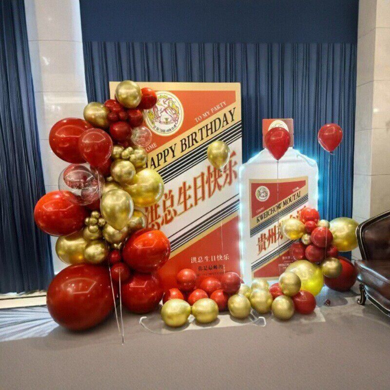 中式红色退休宴过寿生日宴布置领导离职欢送会背景kt板气球装饰品