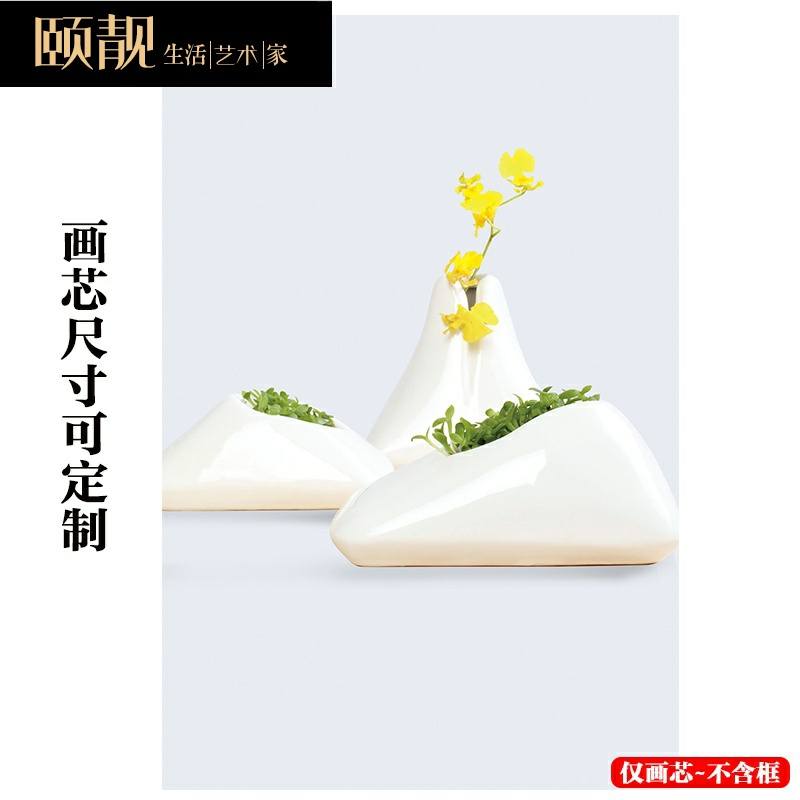 定制北欧小清新绿色植物陶瓷花瓶餐厅三联装饰画走廊过道无框挂画图片