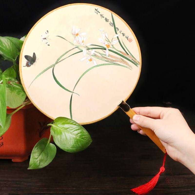 中国风中式宫扇舞蹈用古风扇子折扇女汉服仙气复古团扇流苏扇拍照