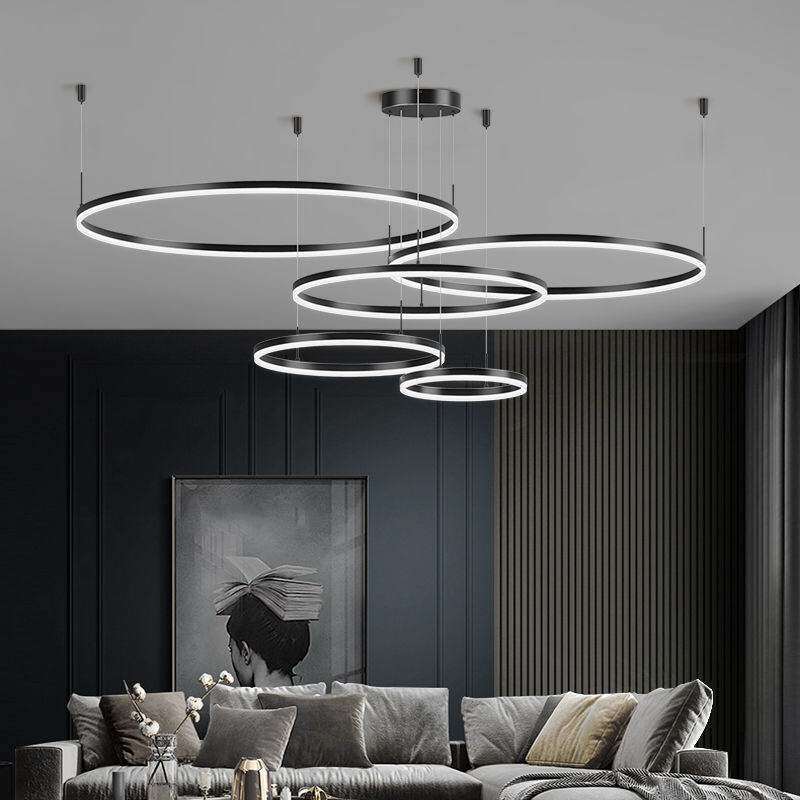 客厅吊灯现代简约大气创意个性卧室三头圆环2021年新款餐厅吊灯具