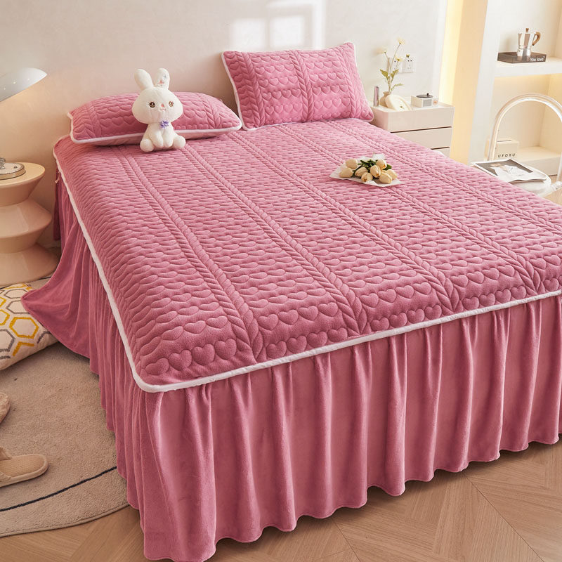 加厚牛奶绒床裙单件冬季婴儿法兰绒夹棉带裙边床笠防滑珊瑚绒床罩