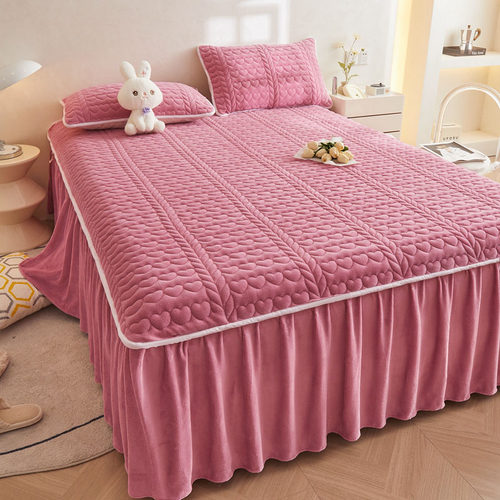 加厚牛奶绒床裙单件冬季婴儿法兰绒夹棉带裙边床笠防滑珊瑚绒床罩