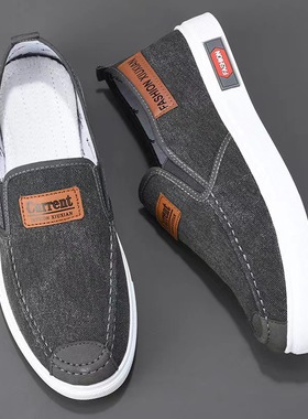 老北京布鞋男款韩版时尚休闲一脚蹬帆布鞋板鞋牛筋软底防滑懒人鞋