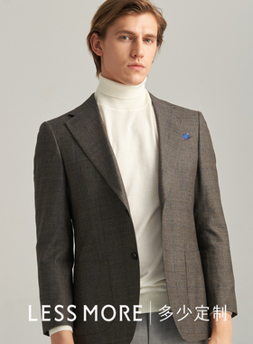 LESS MORE多少浅咖色纯羊毛亲王格单西男士商务休闲修身上衣外套