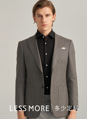 LESS MORE多少定制烟草棕色纯羊毛人字纹单西男士商务休闲上衣