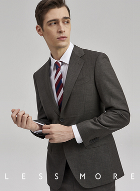 LESSMORE新款男士西服套装纯羊毛修身正装结婚礼服肌理纹