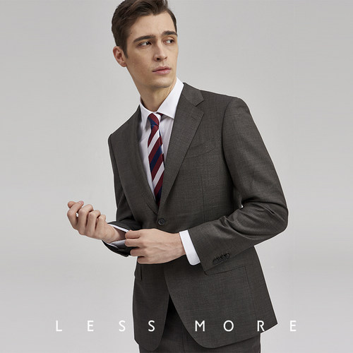 LESSMORE新款男士西服套装纯羊毛修身正装结婚礼服肌理纹