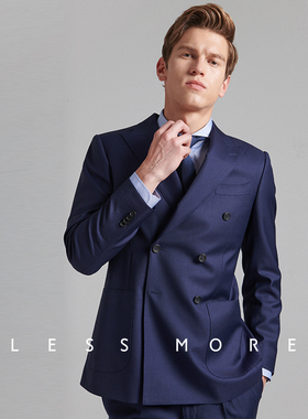 LESSMORE多少新款男士西装100%羊毛VBC双排扣定制单西男上衣修身
