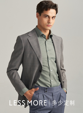 LESS MORE多少定制浅灰色亲王格纯羊毛单西男士商务上班休闲上衣