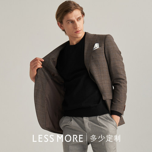 秋冬棕色平驳领商务休闲西服上衣