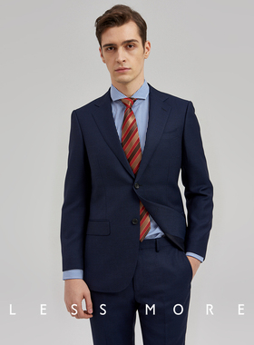 lessmore新款男士西服套装修身结婚礼服西装上班纯羊毛鸟眼纹男装