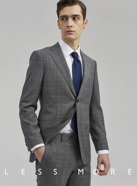 lessmore男士西服套装结婚礼服定制西装修身休闲亲王格子纯羊毛男