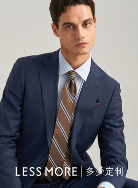 LESSMORE海军蓝威尔士亲王格套装男士羊毛商务修身职业西服套装
