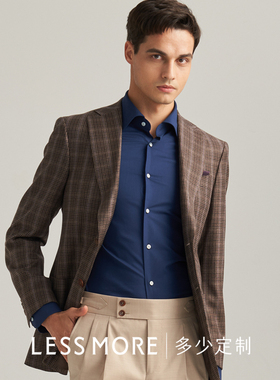 LESS MORE射击俱乐部格纹大地棕色丝毛亲王格单西男商务休闲上衣