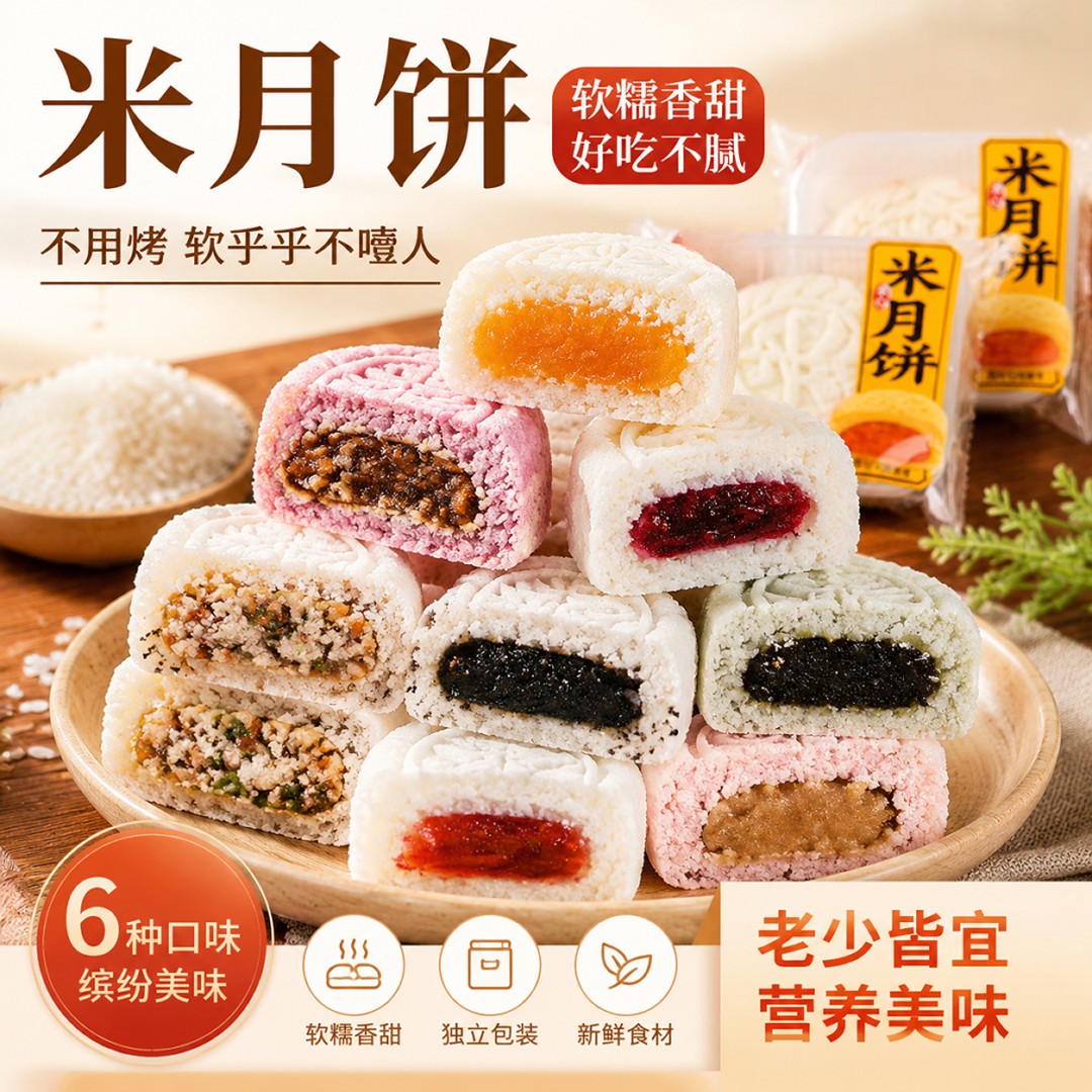 米月饼黑芝麻黑豆沙咸蛋黄糯米皮