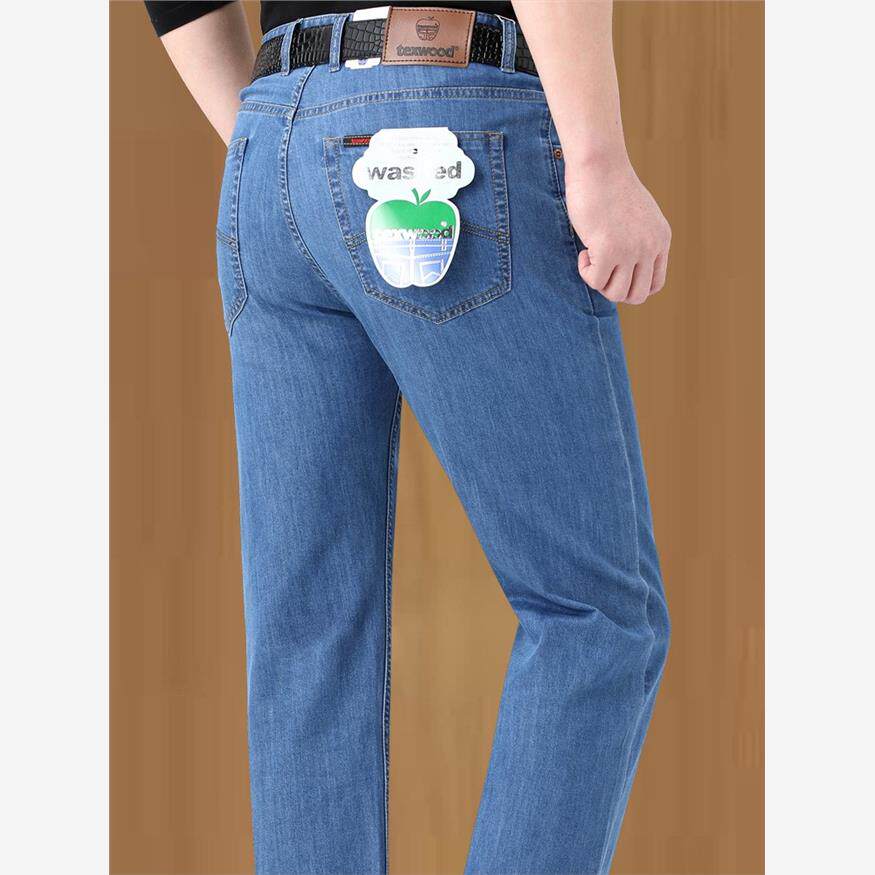 纯棉品牌男士牛仔裤高端宽松直筒中年男裤秋冬季厚款休闲裤子