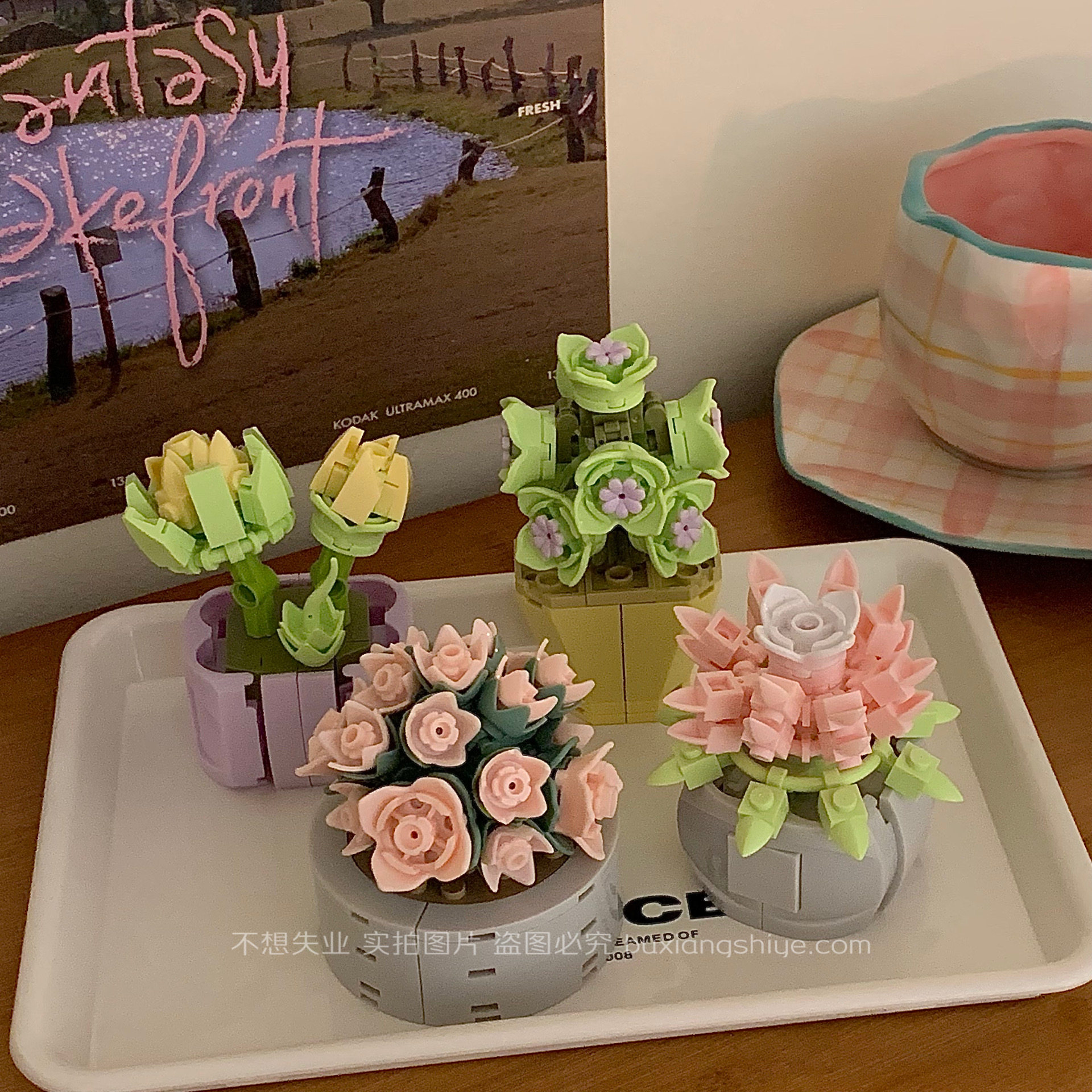 직장을 잃고 싶지 않아 창의적인 빌딩 블록 작은 정원 귀여운 소녀의 마음 화분 빌딩 블록 데스크탑 장식품 조립 장난감 선물