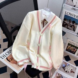设计感上衣针织开衫 甜美学院风毛衣外套女宽松慵懒风秋冬季 新款