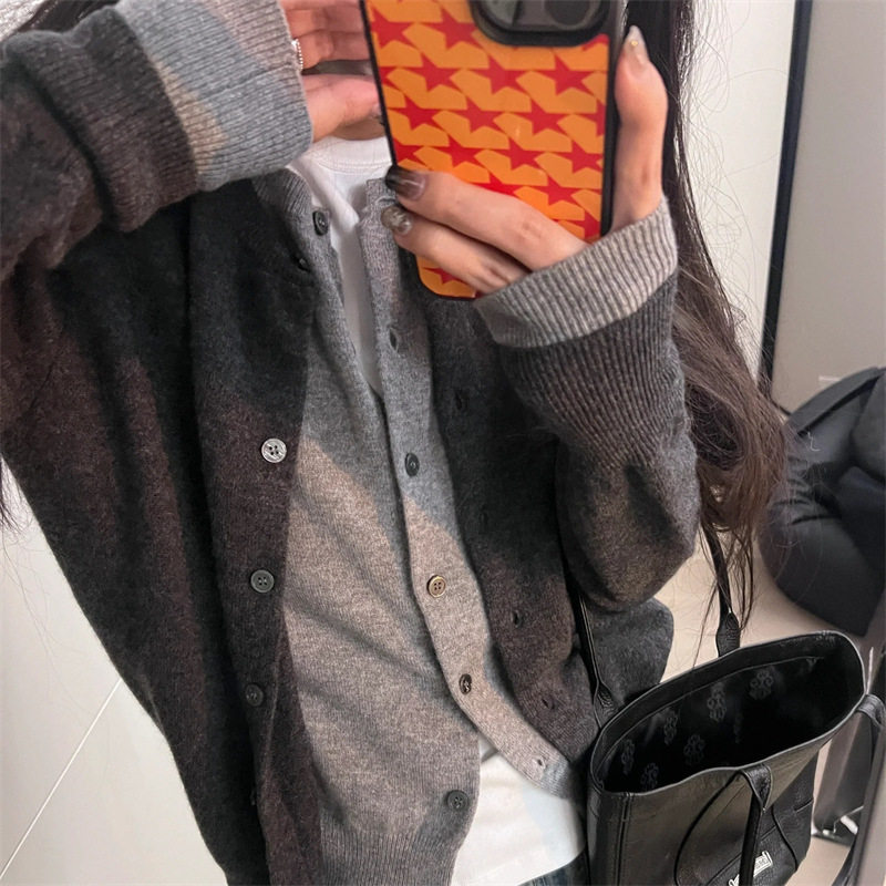 假两件针织衫开衫毛衣女2026新款秋冬圆领修身百搭显瘦女装上衣