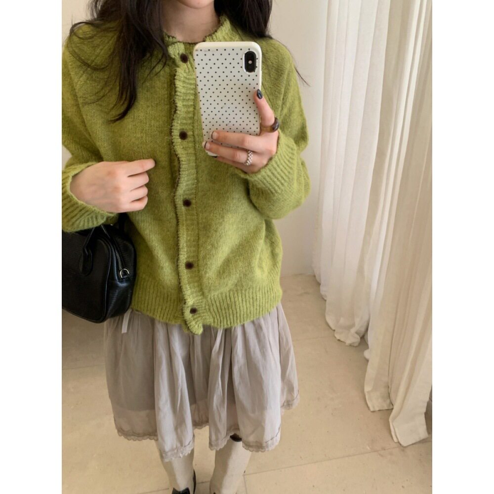 软糯慵懒风木耳边针织开衫女秋冬新款宽松毛衣外套