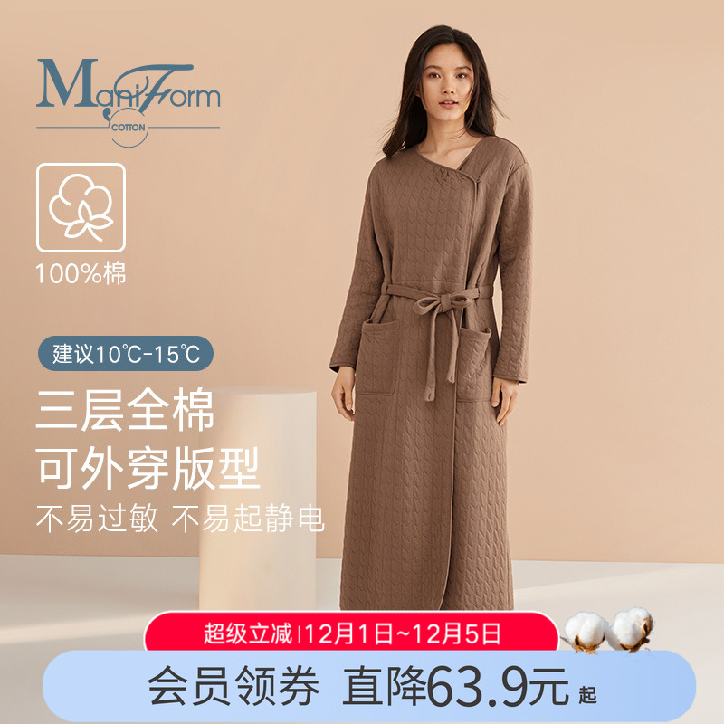 曼妮芬女冬季加厚纯棉睡衣睡袍