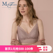 曼妮芬棉质生活舒适透气三角杯女内衣薄款无钢圈吊带背心蕾丝文胸