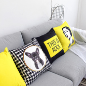 时尚 流行黄色人像黑白花样板房沙发靠垫办公室靠枕靠背抱枕套腰枕