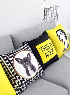 时尚流行黄色人像黑白花样板房沙发靠垫办公室靠枕靠背抱枕套腰枕