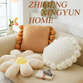 北欧ins风花朵沙发抱枕白色轻奢网红抱枕套不含芯床头靠垫