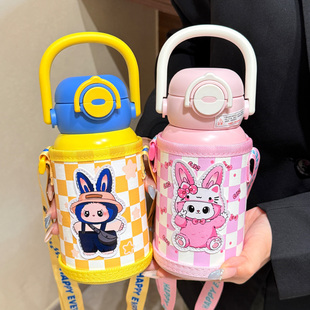 儿童保温杯小学生上学专用2025新款 双饮吸管杯子幼儿园水壶带杯套
