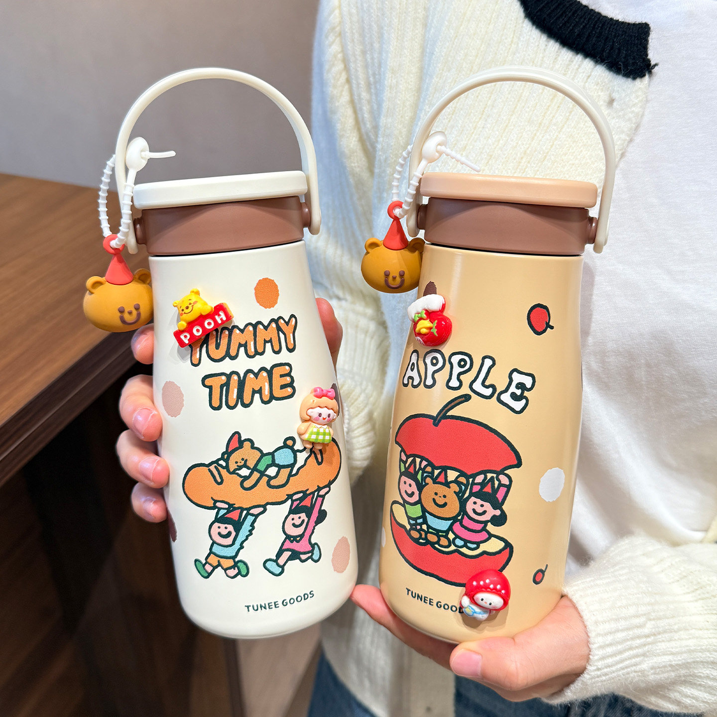 手提双饮口保温杯大容量茶水分离