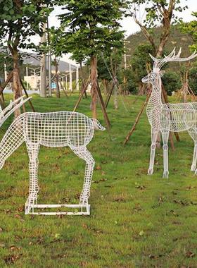 铁艺镂空梅花鹿户外仿真鹿雕塑售楼部草坪不锈钢编织摆件