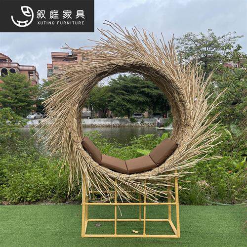 户外景观道具落地网红巴厘岛藤编鸟巢室外花园别墅民宿景区心型床